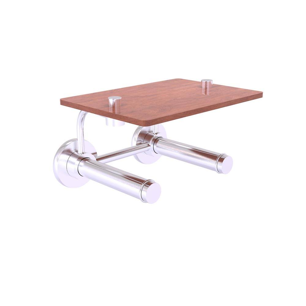 Satin Chrome Wall Mount Toilet Paper Holder with Wood Shelf Q5431