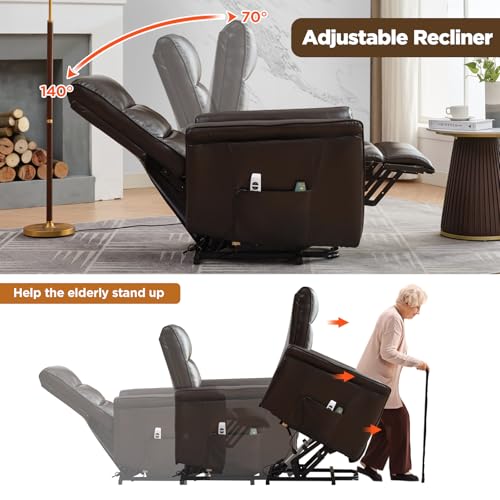 Beige Power Lift Recliner with Vibration and Lumbar Heat I6000