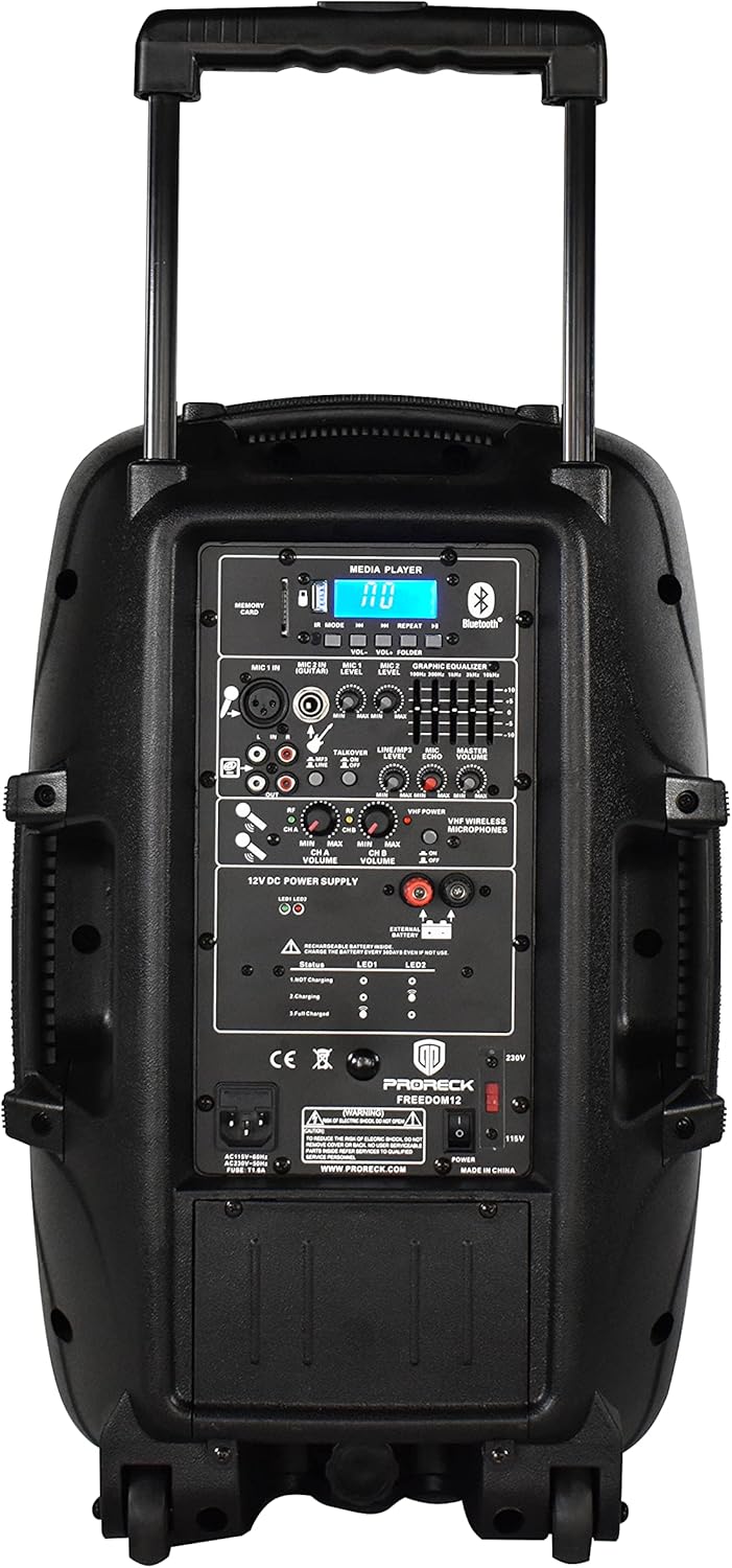 Portable 15-Inch 800 Watt 2-Way Rechargeable Powered PA Speaker with Bluetooth and Wireless Microphones D633853