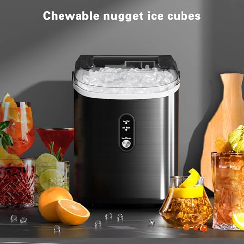 Countertop Nugget Ice Maker with Soft Chewable Pellet Ice, Self-Cleaning, Black L5197