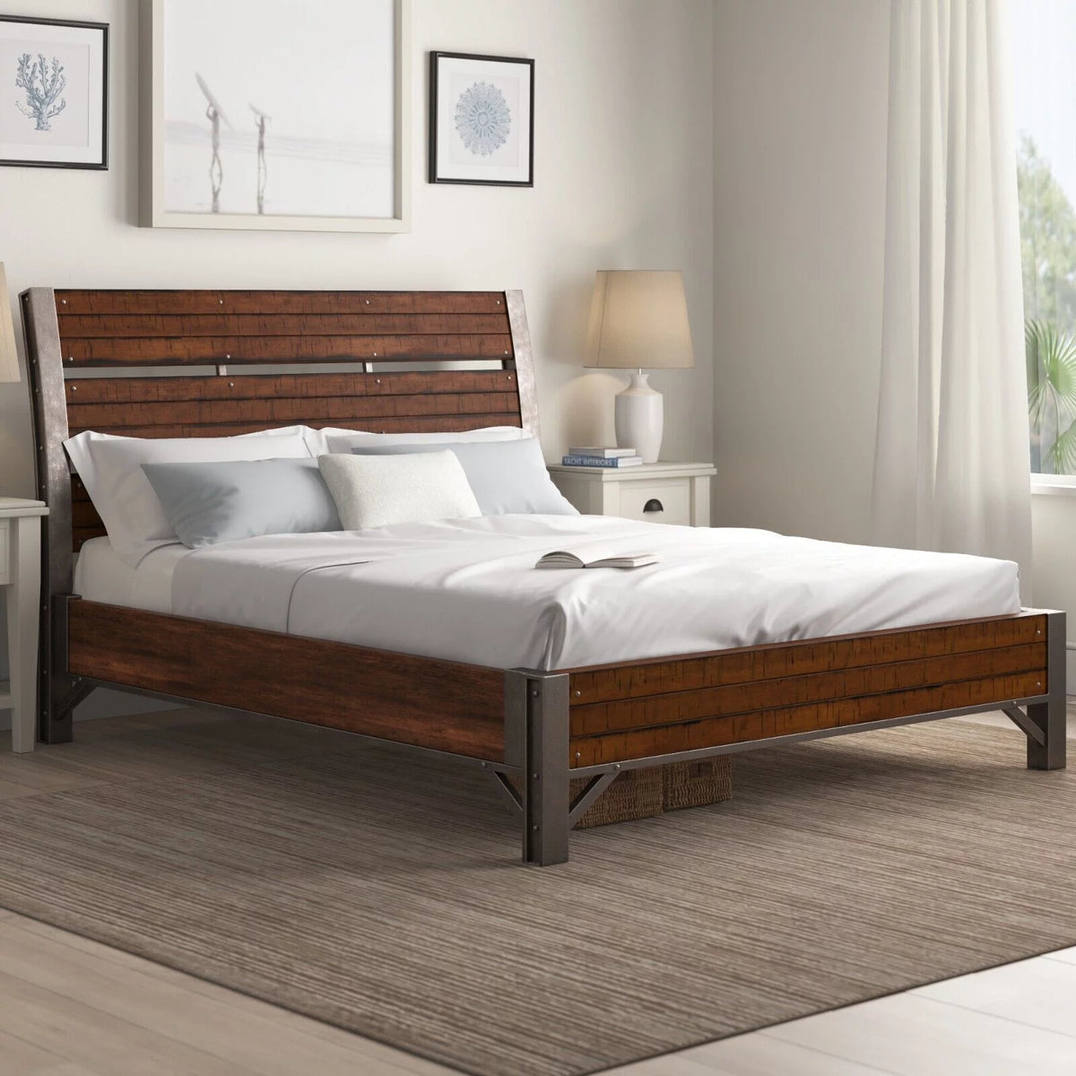 Rustic Brown and Gunmetal 1pc Eastern King Size Platform Bed N8791