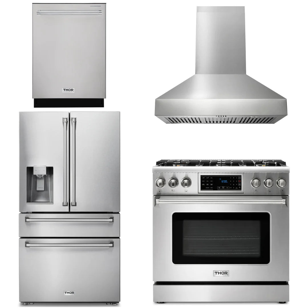 36 Gas Range, Range Hood, Refrigerator with Water and Ice Dispenser, Dishwasher A94341