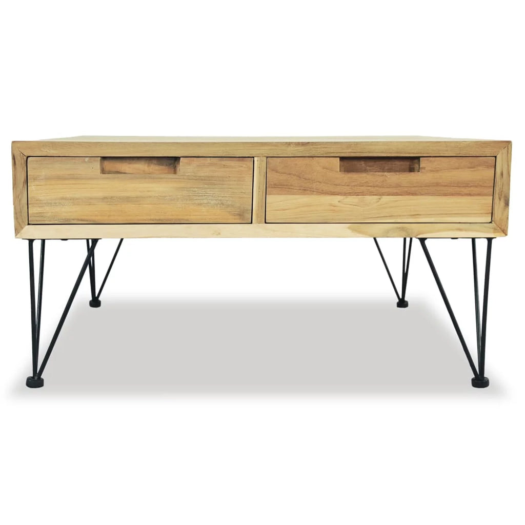 Coffee Table with 2 Storage Drawers Teak Wood Wrought Iron Legs E134083