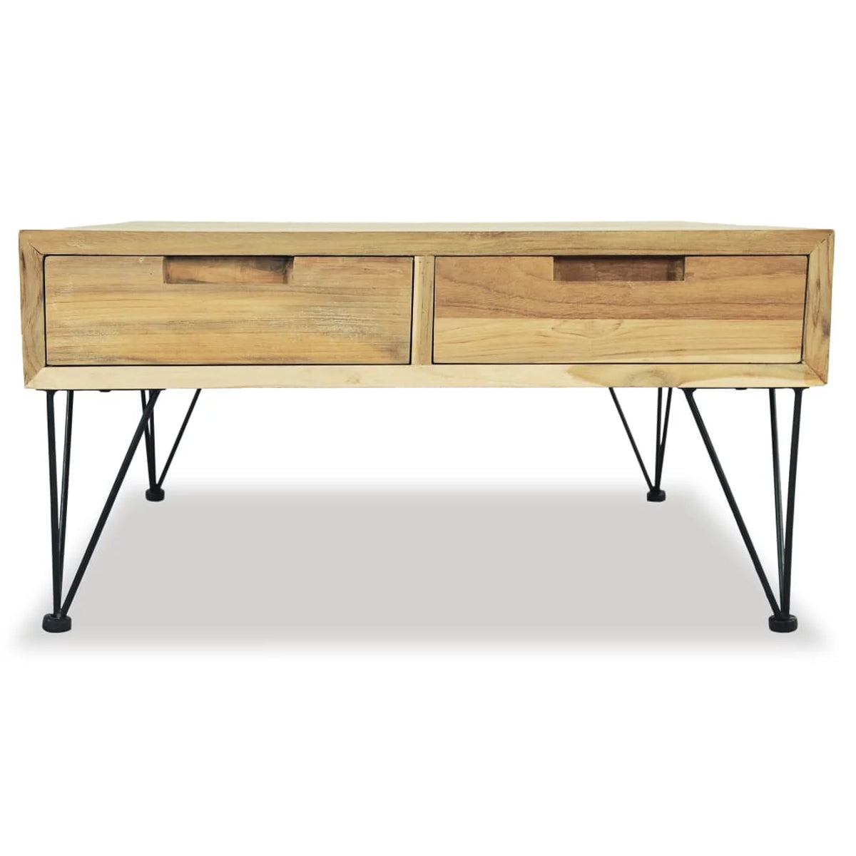 Coffee Table with 2 Storage Drawers Teak Wood Wrought Iron Legs E134083