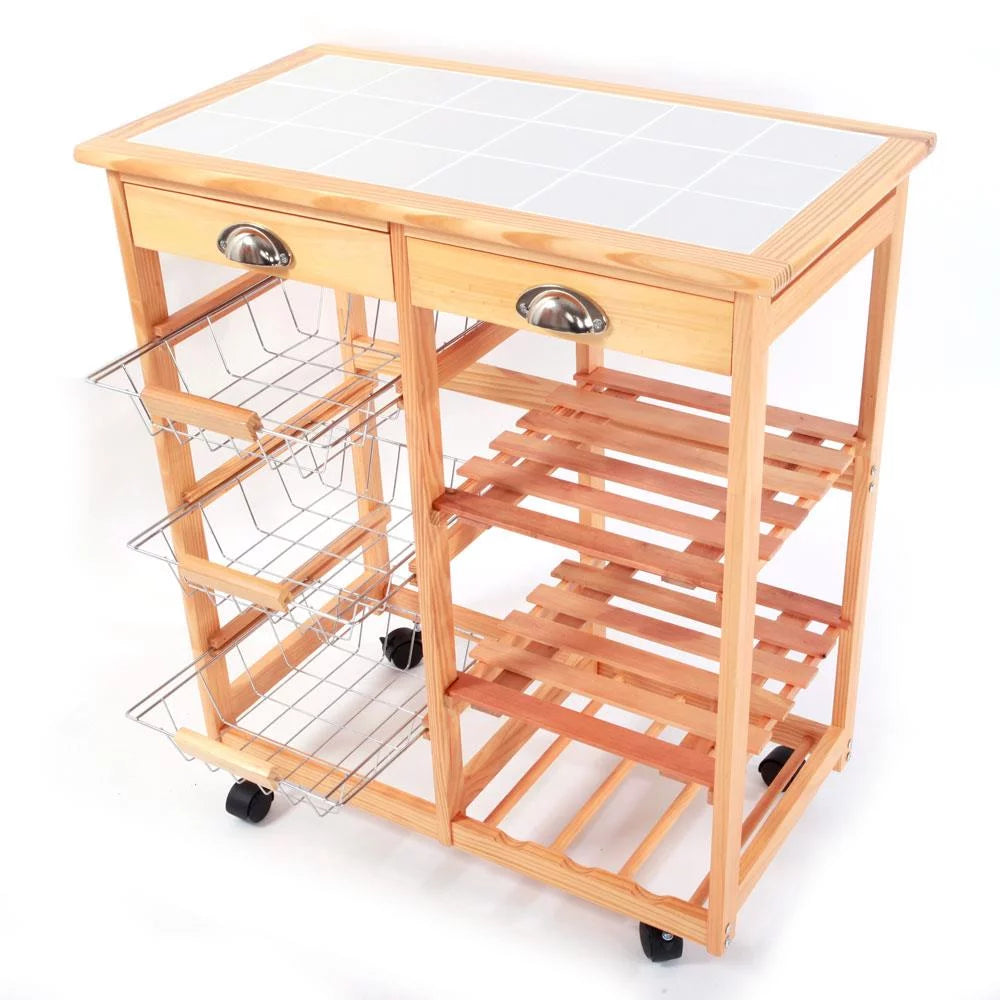 Rolling Wood Kitchen Cart with Drawers B171948